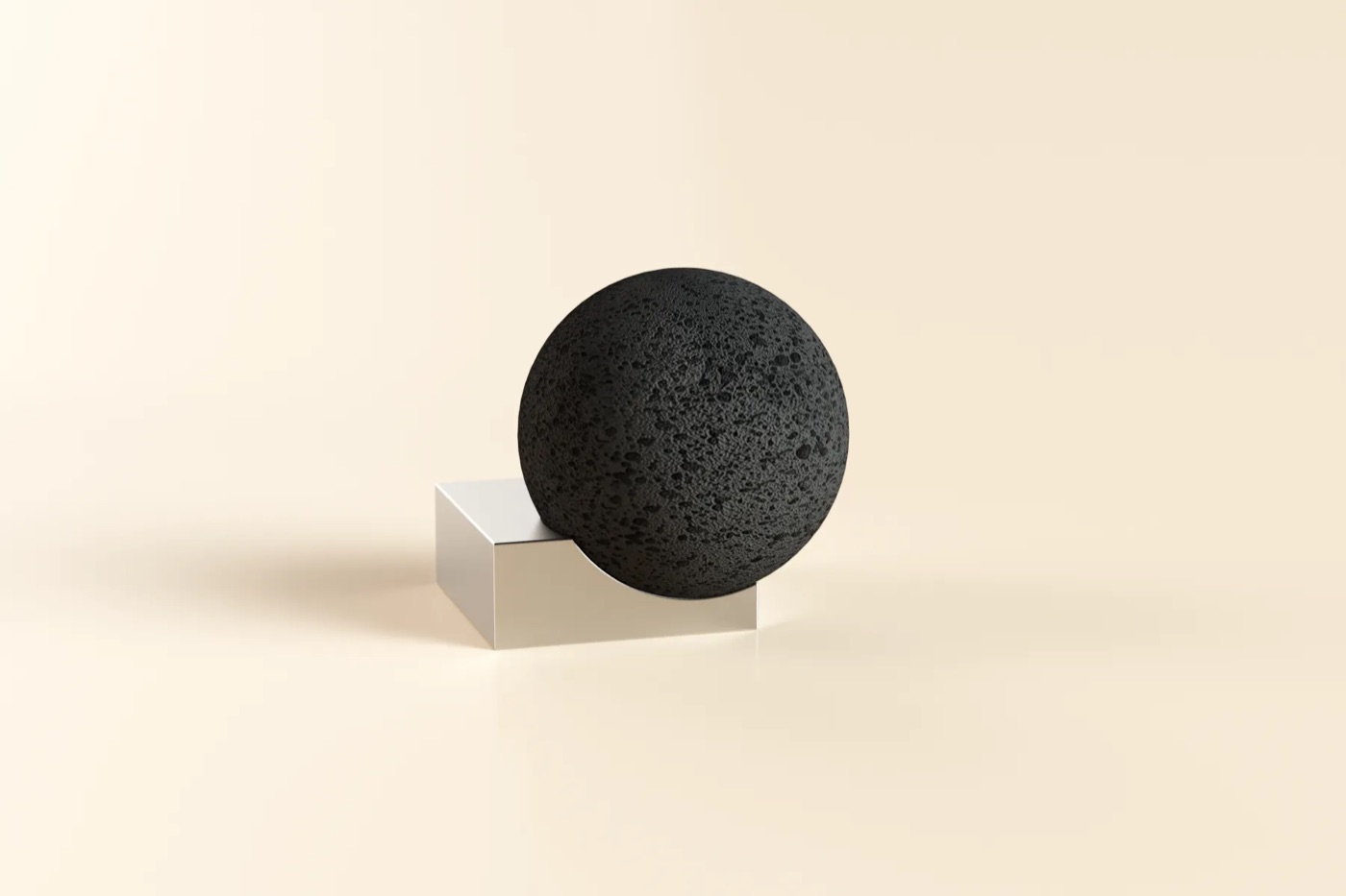 Moon Rock volcanic stone sphere on its stainless steel base